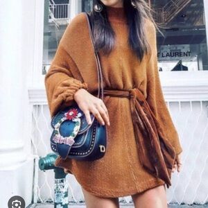 Terracotta Women's Brown Sweater dress with Belt